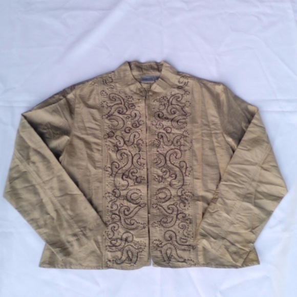 Beaded Gold 100% Silk Chico's Mandarin Embroidered Beaded Kimono Blazer Jacket - Picture 8 of 8